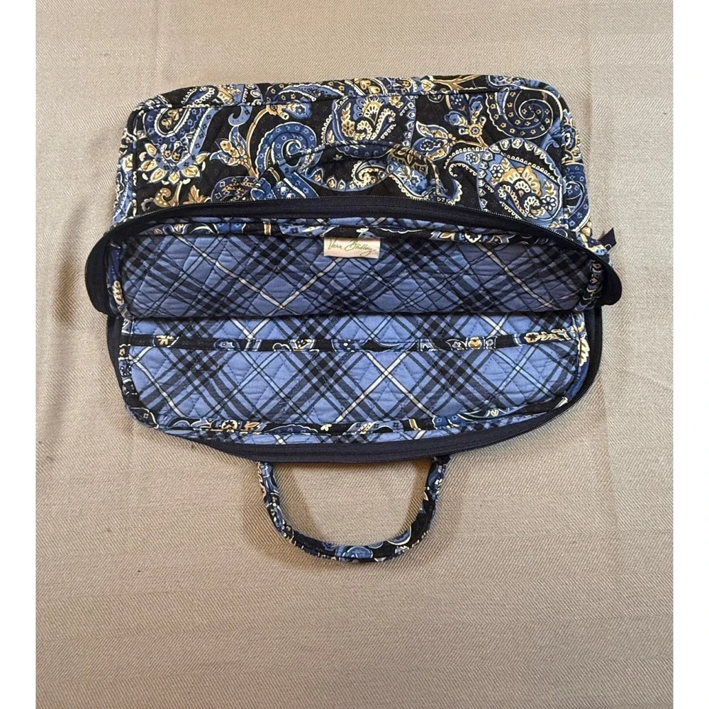 Vera Bradley Quilted Laptop Case Blue Paisley Plaid Padded Briefcase Bag 14x11